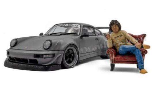 PORSCHE 911 964 RWB BODYKIT COUPE WITH AMERICAN DIORAMA FIGURE GREY 1:18